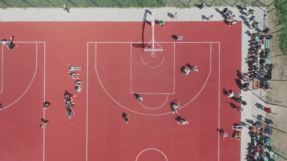 Aerial View of a Player Throwing the Ball Into the Basket, Stock Footage