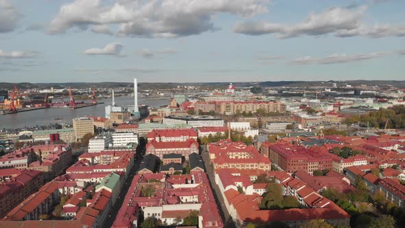 Downtown Gothenburg Urban Scene Flying Over Buildings Aerial alt