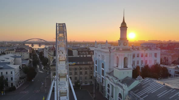 Historical District of Kyiv - Podil in the Morning at Dawn, Ukraine,  Aerial View alt