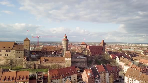 Restauration of Imperial Castle of Nuremberg. Medieval fortified building. alt