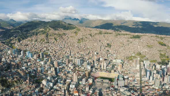 Drone shot of city La Paz in Bolivia 4K