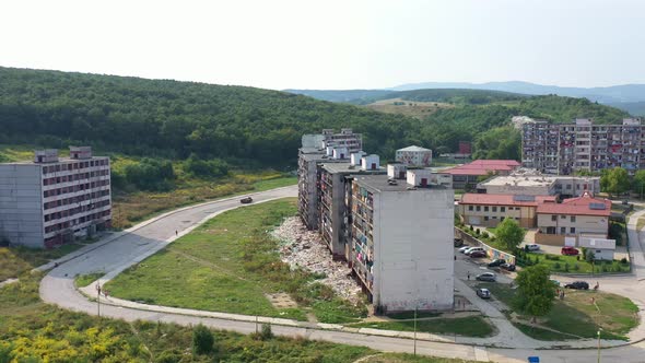 Aerial view of the Roma minority at Lunik 9 in Kosice, Slovakia - Full of rubbish