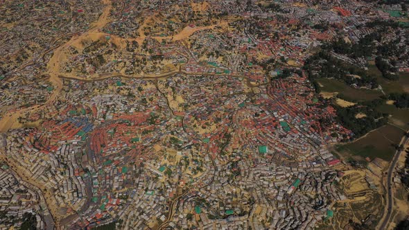 Aerial view of a huge refugee camp with makeshift houses, Ukhia, Bangladesh. alt