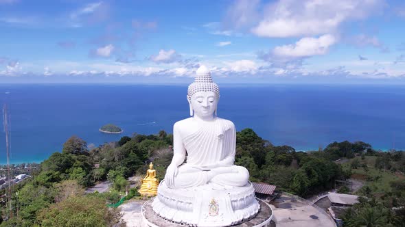 White big Buddha famous tourist travel landmark on Phuket island.