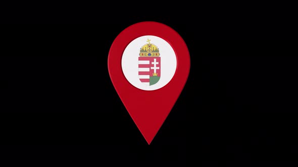 3D Rotating Pin Icon Animation With Hungary Coat Of Arms Alpha Channel 4K alt