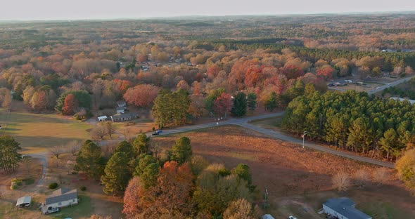 Aerial View of Small Quiet American Town Boiling Spring on Autumn Day in South Carolina alt