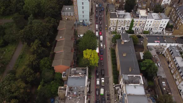 Drone View of a Beautiful English Street Next to a Green Park