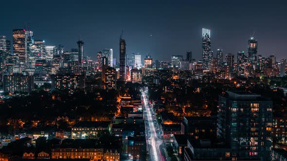 City Night Toronto Skyline Cars Driving