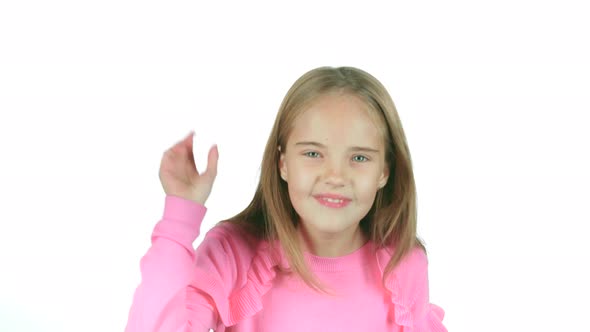 Little Girl Screams for Her Bad Mood, She's Angry. White Background. Slow Motion alt