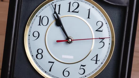 Timelapse of Vintage Clock Arrow Rotate at 11 PM or AM Full Turn of Time Hands alt