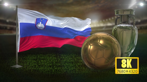 8K Slovenia Flag with Football And Cup Background Loop alt