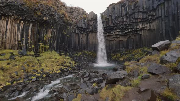 Svartifoss Waterfall Slow Motion in Skaftafell National Park Iceland