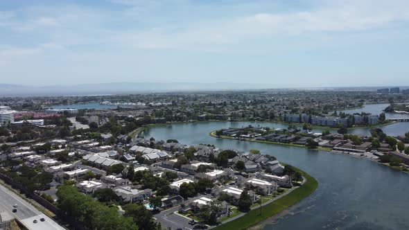 Drone Flying Over Wide Residential Area Full Of Houses And Villas , San Mateo alt