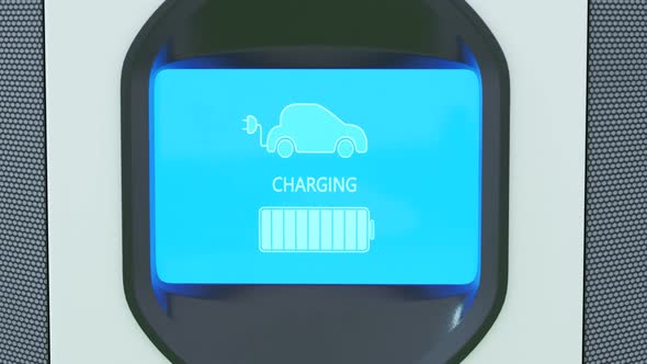 Electric car connected to the charging station. Vehicle using renewable energy alt
