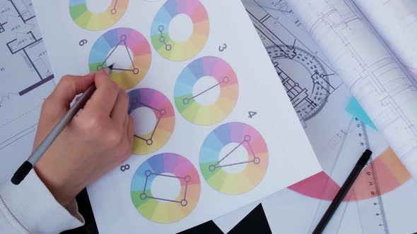 Hand Using Palette of Colors Architecture Plan of the House Designs for Interior Works alt
