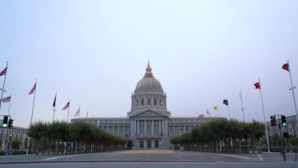 Flags, trees, and a sunny day at the Civic Center in San Francisco, California 04. alt
