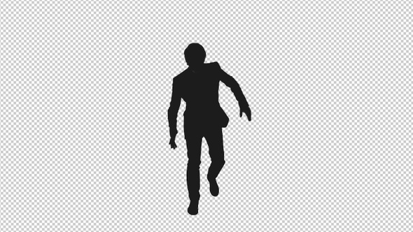 Silhouette of Scared Man in Suit Running Away Fast and Looking Over 