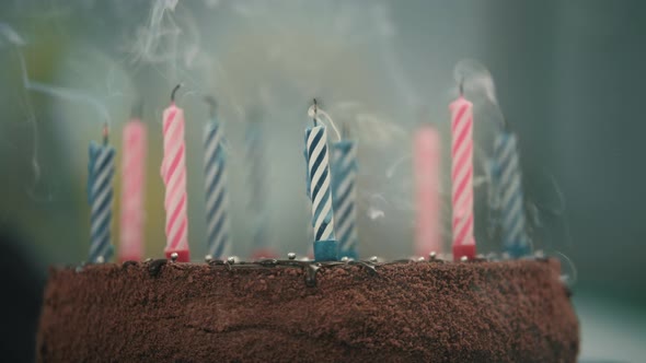 Blowing Candles on Birthday Cake in Slow Motion alt
