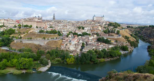 Toledo city on top of the hill time lapse in Castile–La Mancha province, Spain. 