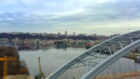 Aerial Footage Overlooking the Dnieper River and the Right Coast of Kyiv alt