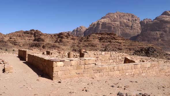 Ruins of Ancient Red Stone Block Buildings in a Remote Desert Location alt