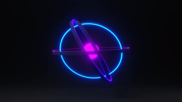 Loop Motion Graphics Of Neon Rotation Sphere With Rotation Orbits