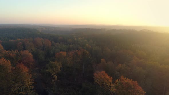 Aerial View of Landscape at Sunrise