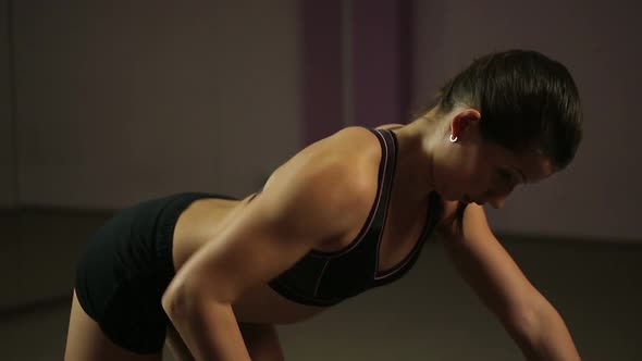 Beautiful Sportive Female Standing in Seductive Pose, Doing Fitness Exercises alt