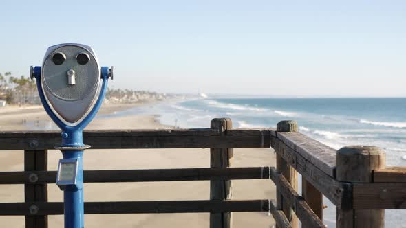 Metallic Stationary Observation Tower Viewer Binoculars California Pier USA alt