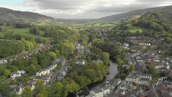Flight Over Llangollen a Town in North East Wales Aerial View alt