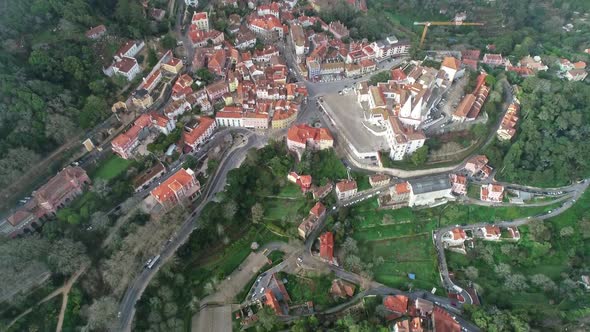 Aerial View on Sintra Town and Palace Portugal alt