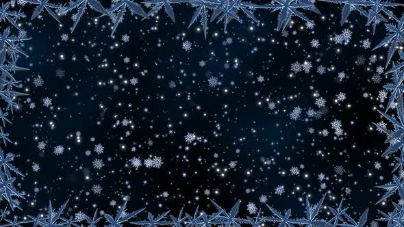 Winter Background With Flying Snowflakes And Ice Pattern