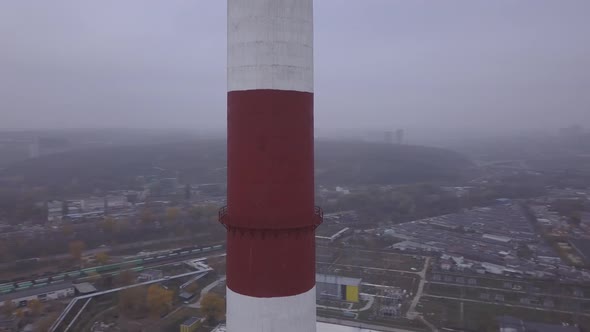Smoke Comes From the Chimney. Aerial. Air Pollution. Ecology. Kyiv. Ukraine. alt