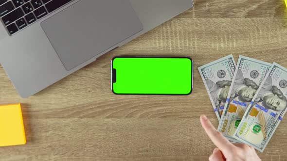 Man is Sharing the Application for Easy Earn Money Green Screen Mockup Concept