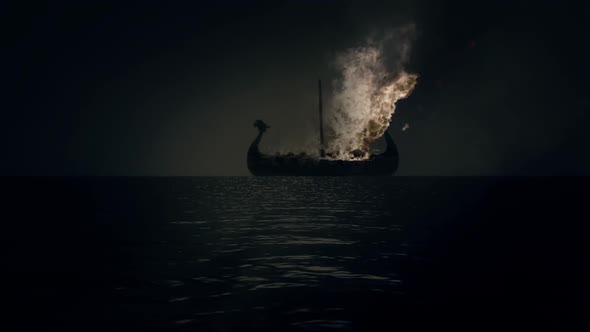 Drakkar Viking Boat in Flames as part of a Traditional Viking Funeral alt