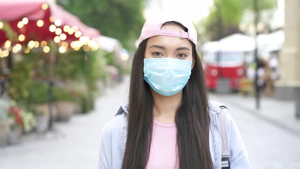 Portrait of young asian woman with face mask