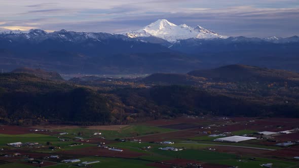 Snowy Caps of Mount Baker Stratovolcano, Washington, Aerial View Vancouver Area alt