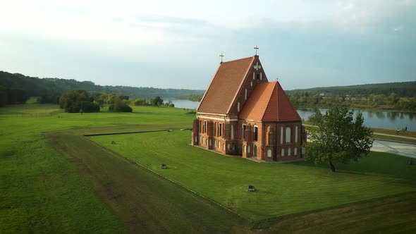 Aerial View Of Zapyskis Church In Lithuania