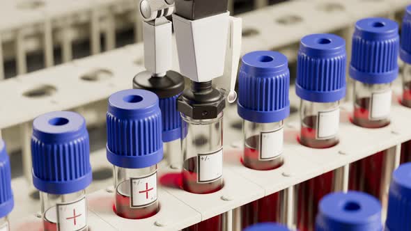 Modern laboratory robot tests blood samples. Automated. Positive. Loopable. 4kHD alt