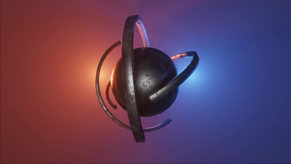 HD 3D animation. Sci-fi object with glowing energy at center. Rotation metal sphere