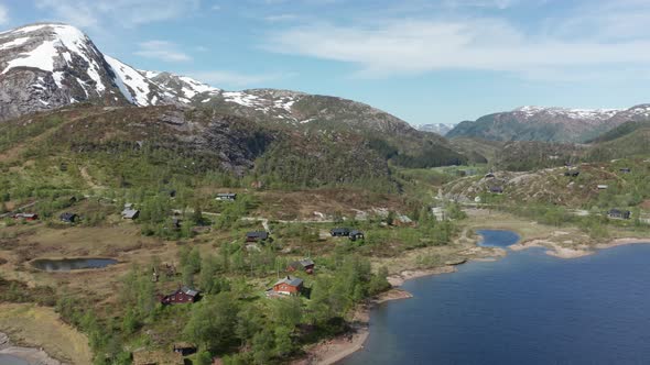 Forwarding aerial of small recreational homes and huts at Berge in Bergsdalen - Norway Vaksdal alt