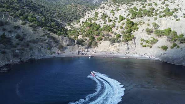 Aerial Footage Above Famous Paradise Bay in Crimea