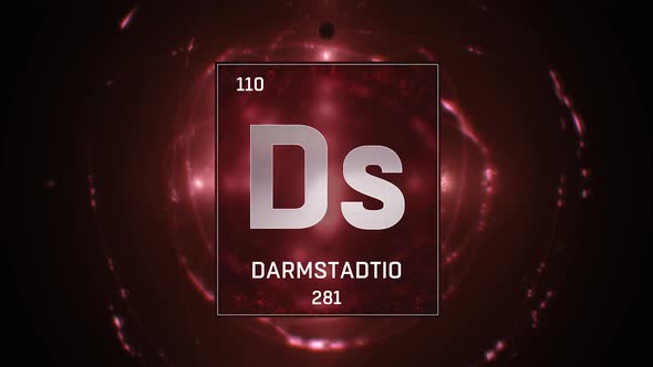 Darmstadtium as Element 110 of the Periodic Table on Red Background in Spanish Language