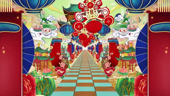 Chinese Traditional Cartoon Painting Stage Background