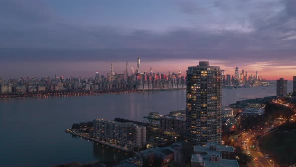 Aerial New York Skyline at Sunset