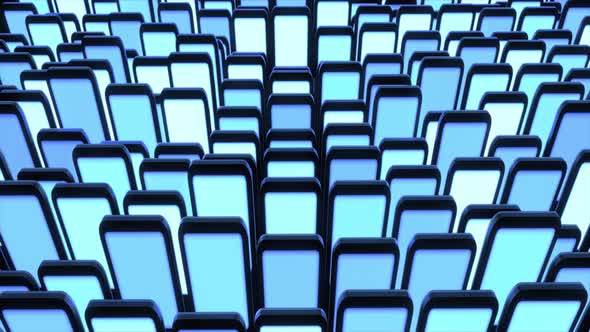 Abstract Blocks on Plane Like Devices with Screen Lighting with Blue Neon Light alt
