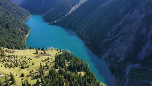 Aerial view of Kolsay Lake, Kazakhstan
