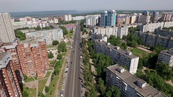 Aerial View of Modern District of Samara City in Summer Day