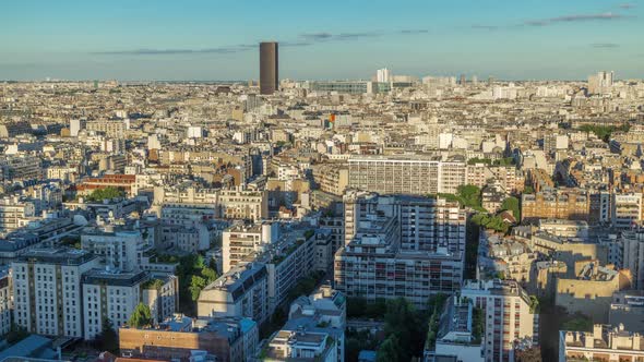 Aerial Panorama Above Houses Rooftops in a Paris Timelapse alt