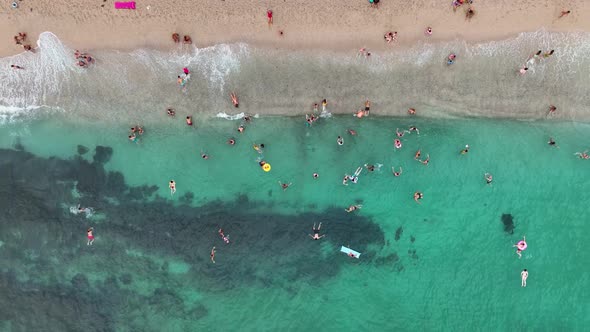 People swim in the sea aerial view 4 K Turkey Alanya alt